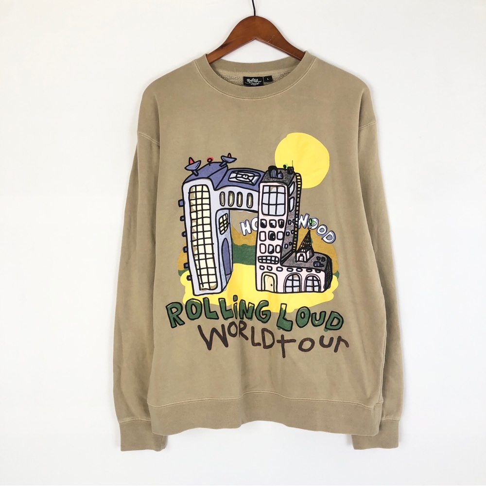 Rolling Loud x B2SS World Tour RL Highrise Tan Crewneck Sweatshirt Size L‎